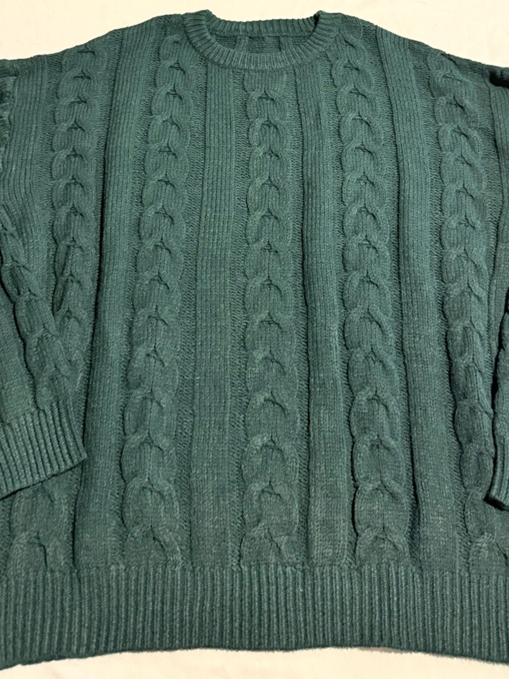 Dark Green Cable Knit Crewneck Size Large Men’s Sweater Excellent Condition